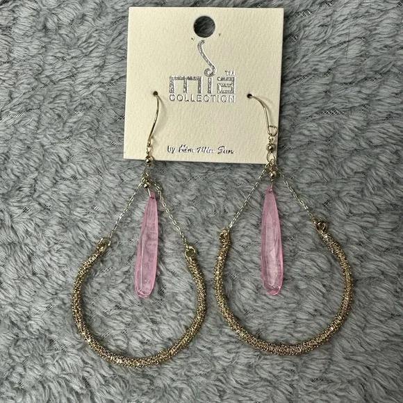 Mia Collection Gold Pink Fringe Dangle Earrings Fashion Jewelry New With Tags - Picture 2 of 8